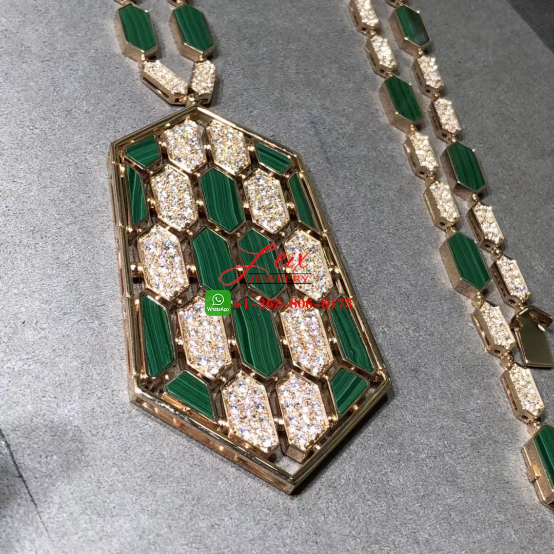 Bvlgari Serpenti High Jewelry 18k Rose Gold Diamond & Malachite Necklace (4) Bvlgari Serpenti High Jewelry 18k Rose Gold Diamond & Malachite Necklace