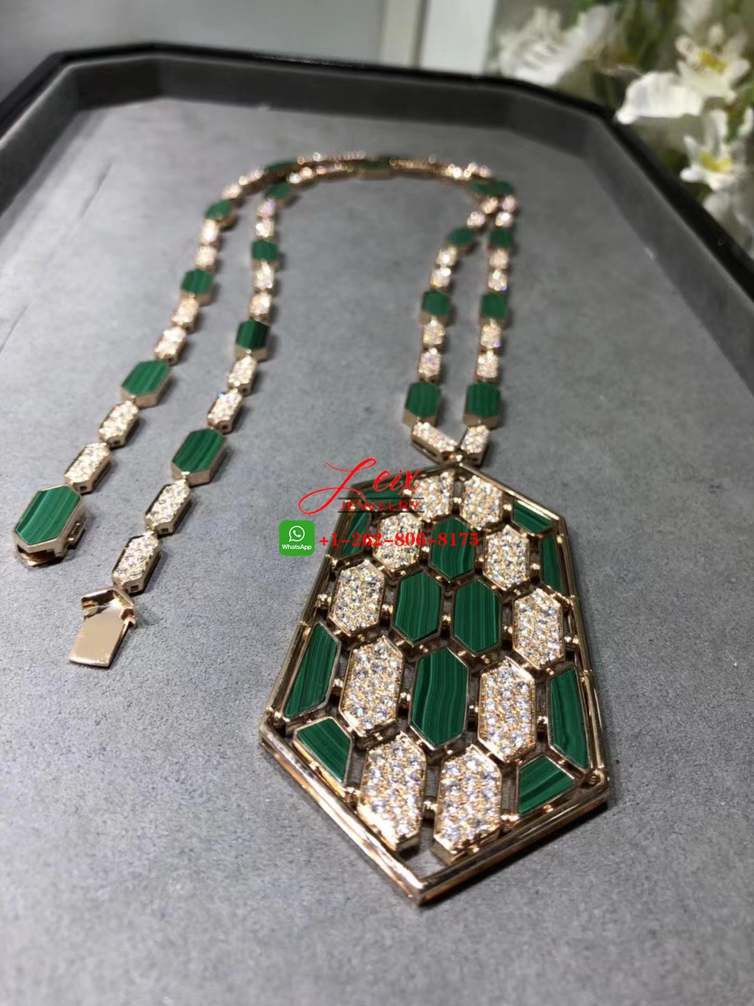 Bvlgari Serpenti High Jewelry 18k Rose Gold Diamond & Malachite Necklace (5) Bvlgari Serpenti High Jewelry 18k Rose Gold Diamond & Malachite Necklace