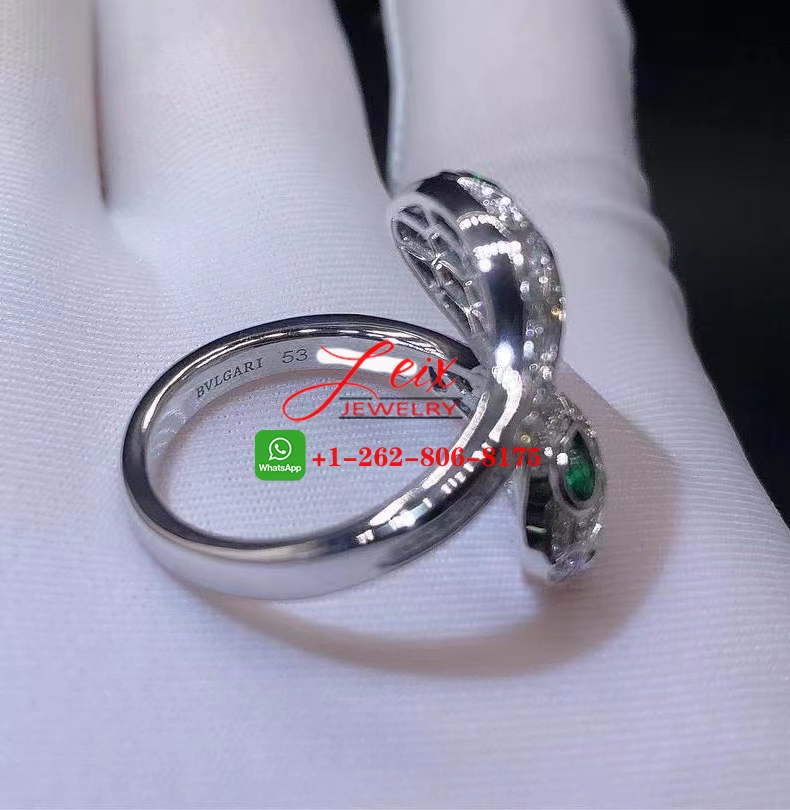 Bvlgari Serpenti Seduttori 18K White Gold, Diamond & Emerald double-Head Snake Ring Bvlgari Serpenti Seduttori 18K White Gold, Diamond & Emerald double-Head Snake Ring