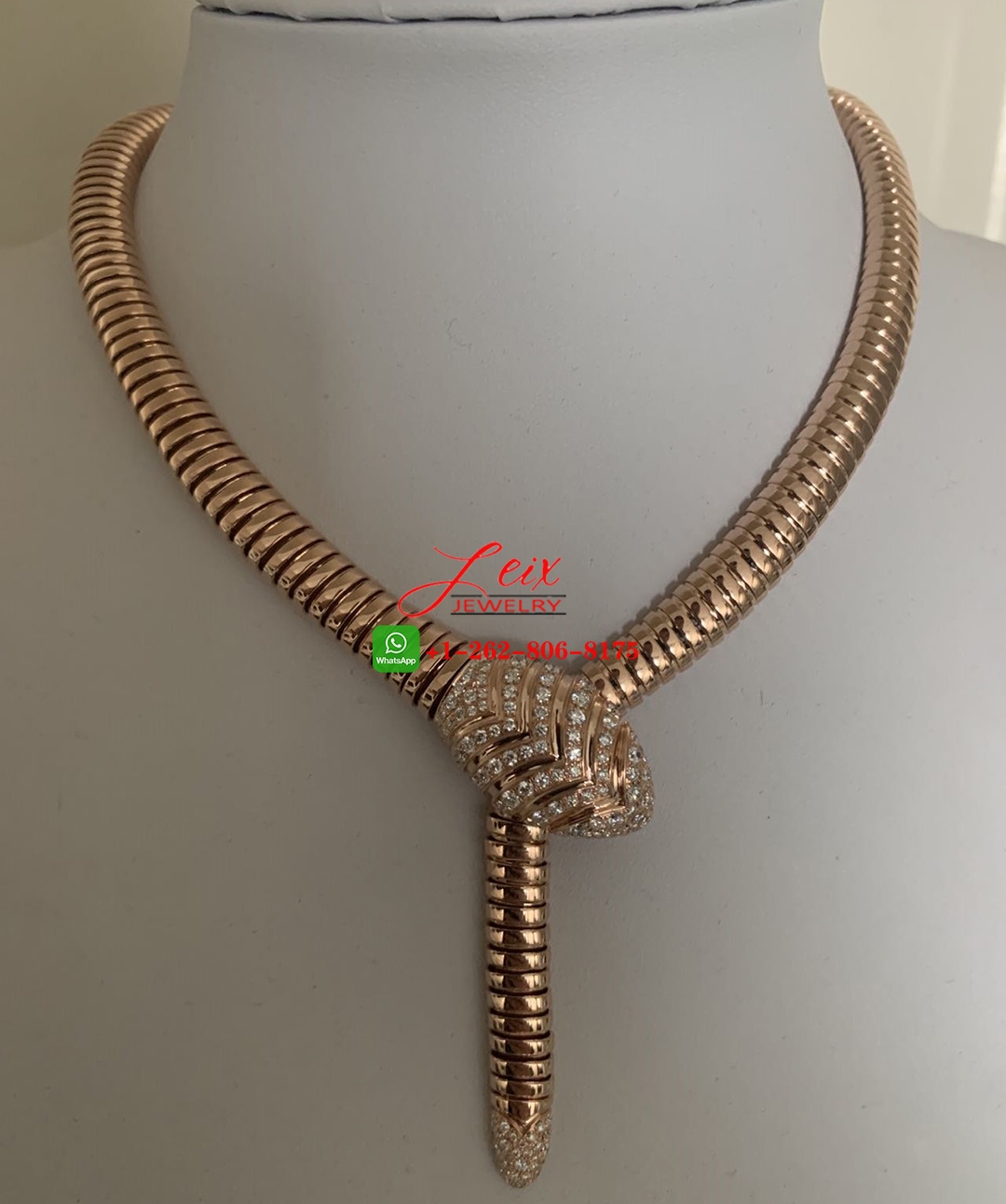 Bvlgari Serpenti Tubogas 18k Rose Gold Diamond Necklace (1) Bvlgari Serpenti Tubogas 18k Rose Gold Diamond Necklace