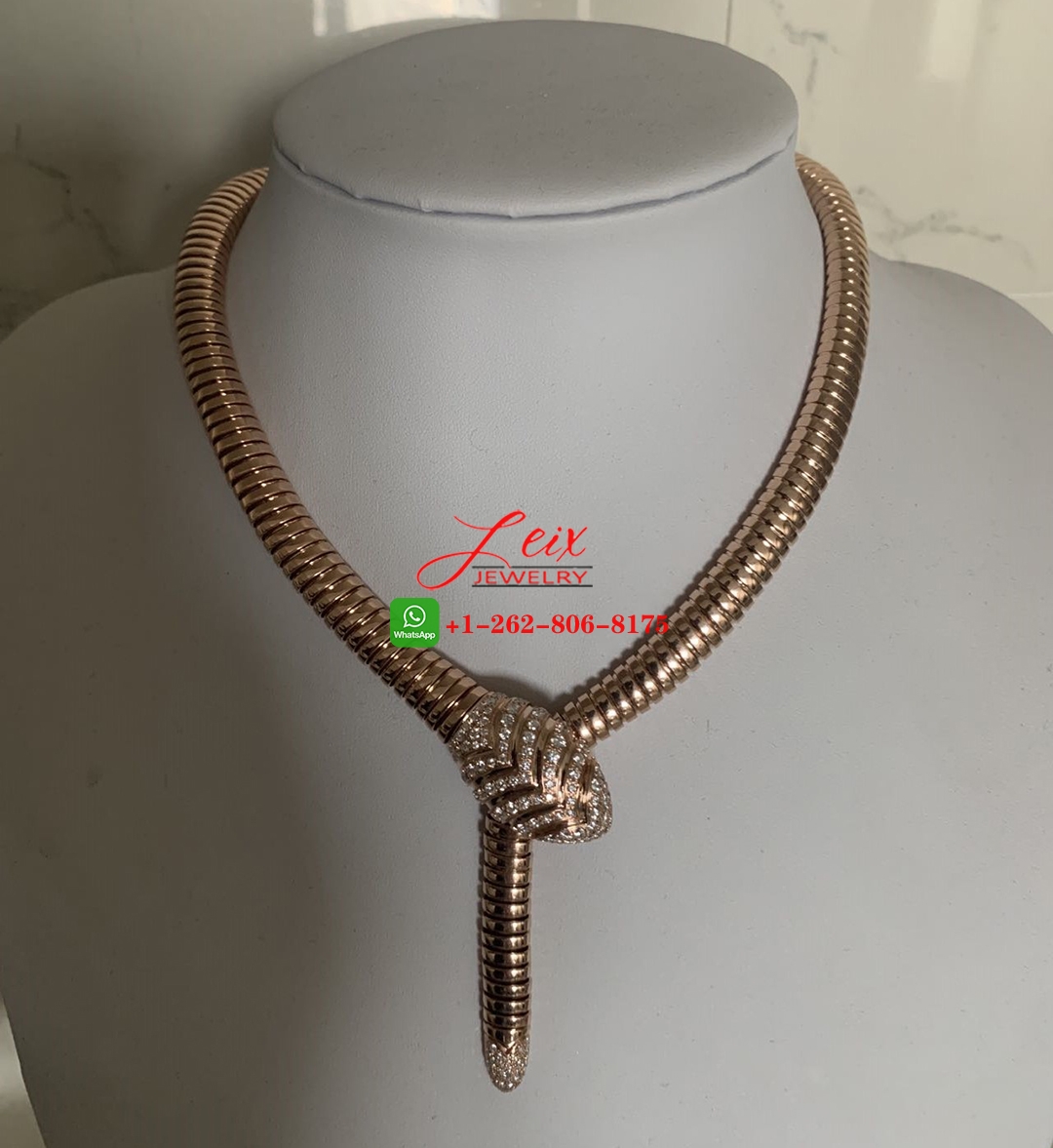 Bvlgari Serpenti Tubogas 18k Rose Gold Diamond Necklace Bvlgari Serpenti Tubogas 18k Rose Gold Diamond Necklace
