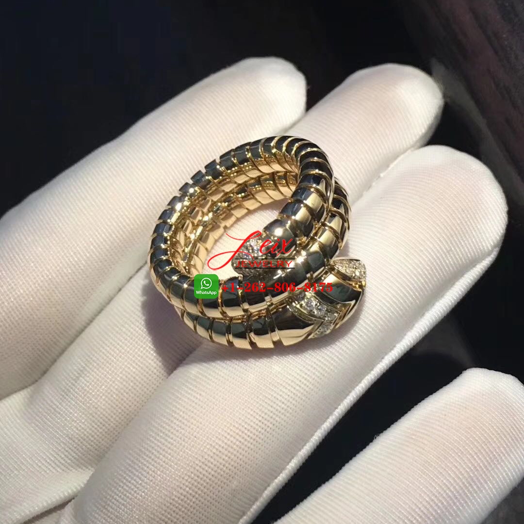 Bvlgari Serpenti Tubogas Diamond 18K Rose Gold Double Spiral Ring (1) Bvlgari Serpenti Tubogas Diamond 18K Rose Gold Double Spiral Ring