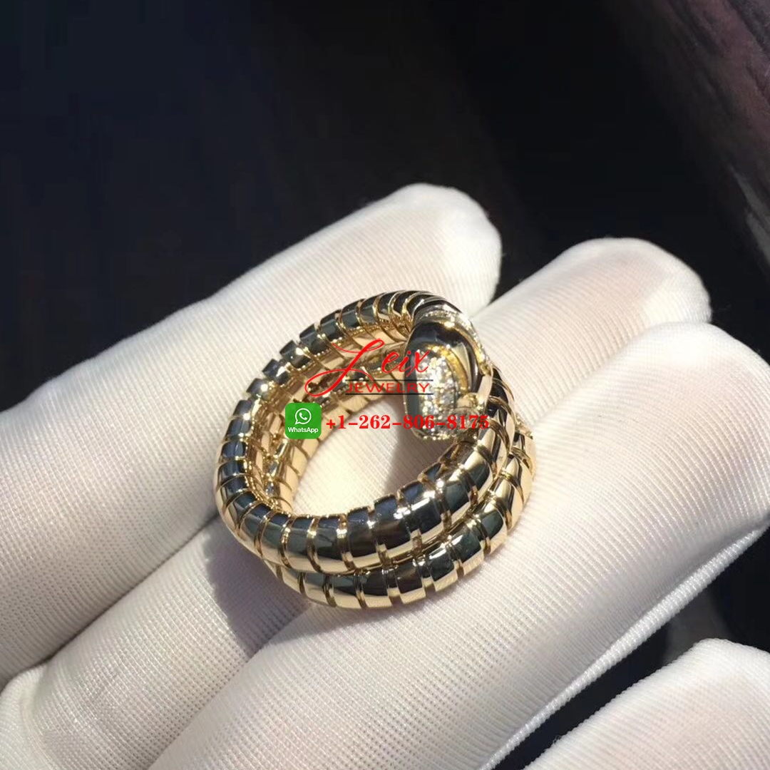 Bvlgari Serpenti Tubogas Diamond 18K Rose Gold Double Spiral Ring (2) Bvlgari Serpenti Tubogas Diamond 18K Rose Gold Double Spiral Ring