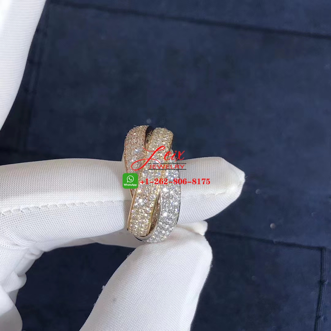 Cartier 18k Gold Full Pave Diamond Trinity 3 Band Large Model Ring (1) Cartier 18k Gold Full Pave Diamond Trinity 3 Band Large Model Ring