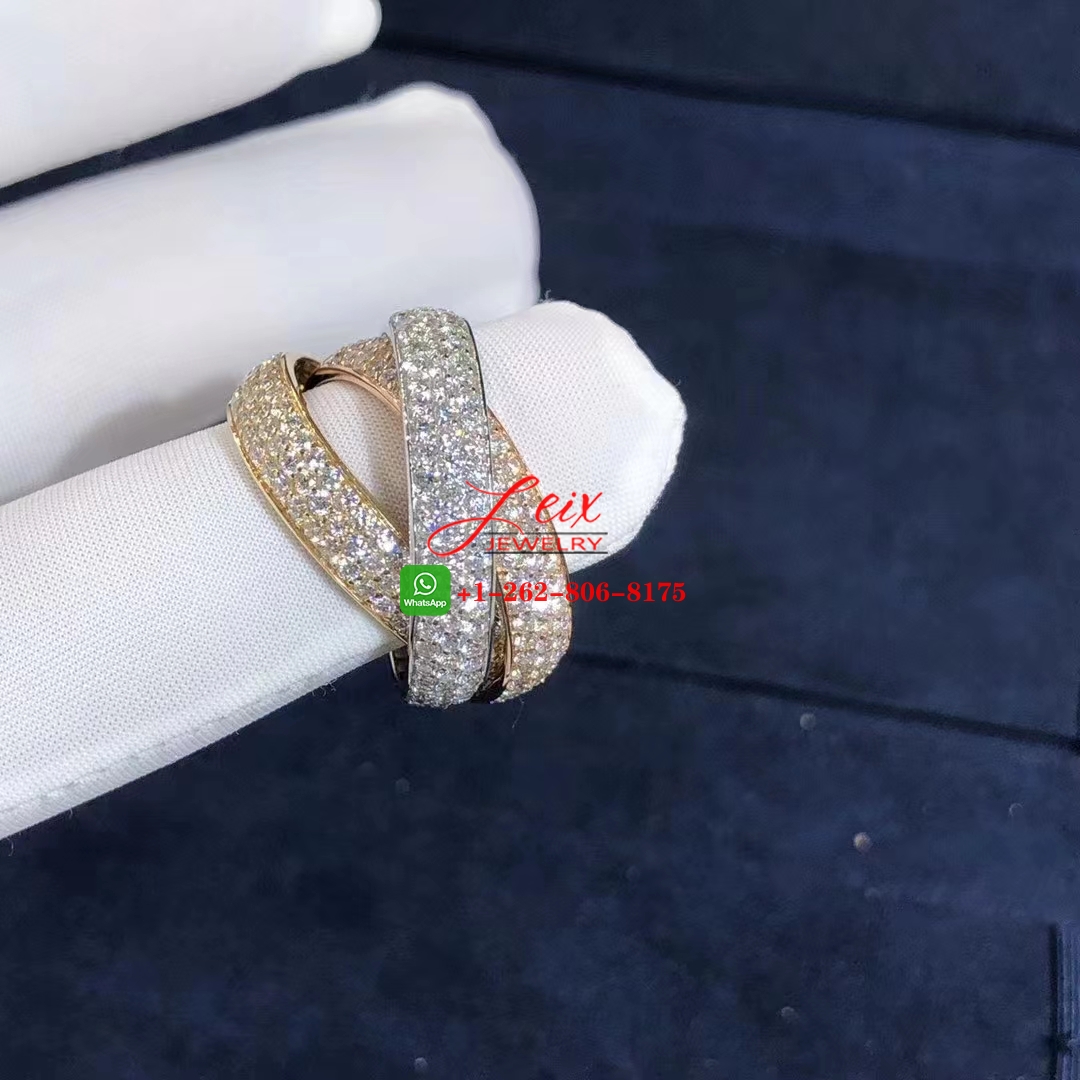 Cartier 18k Gold Full Pave Diamond Trinity 3 Band Large Model Ring (2) Cartier 18k Gold Full Pave Diamond Trinity 3 Band Large Model Ring
