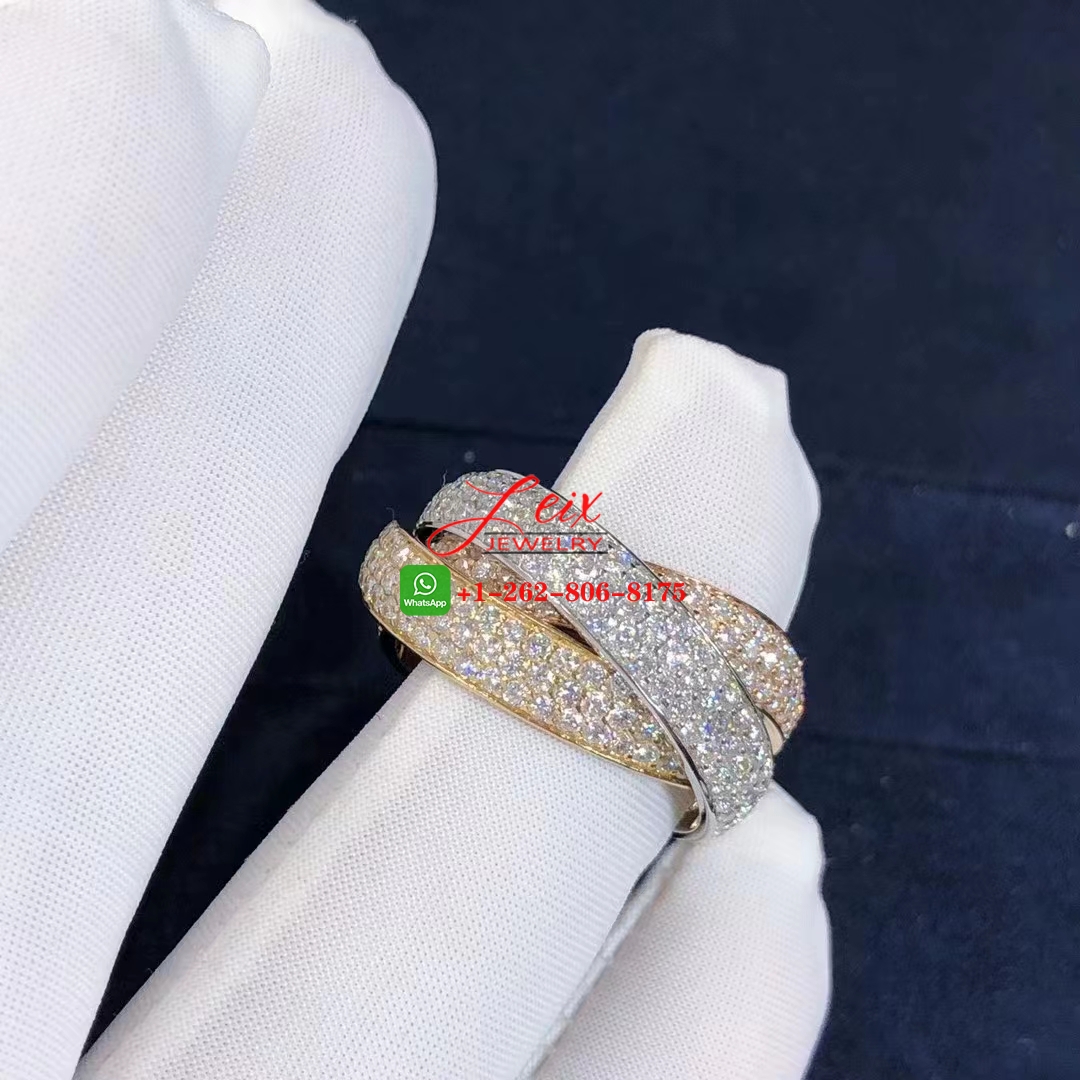 Cartier 18k Gold Full Pave Diamond Trinity 3 Band Large Model Ring (3) Cartier 18k Gold Full Pave Diamond Trinity 3 Band Large Model Ring