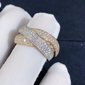 Cartier 18k Gold Full Pave Diamond Trinity 3 Band Large Model Ring