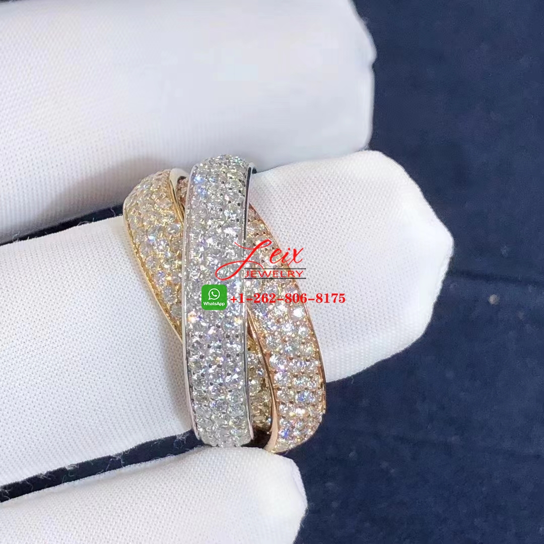 Cartier 18k Gold Full Pave Diamond Trinity 3 Band Large Model Ring (4) Cartier 18k Gold Full Pave Diamond Trinity 3 Band Large Model Ring
