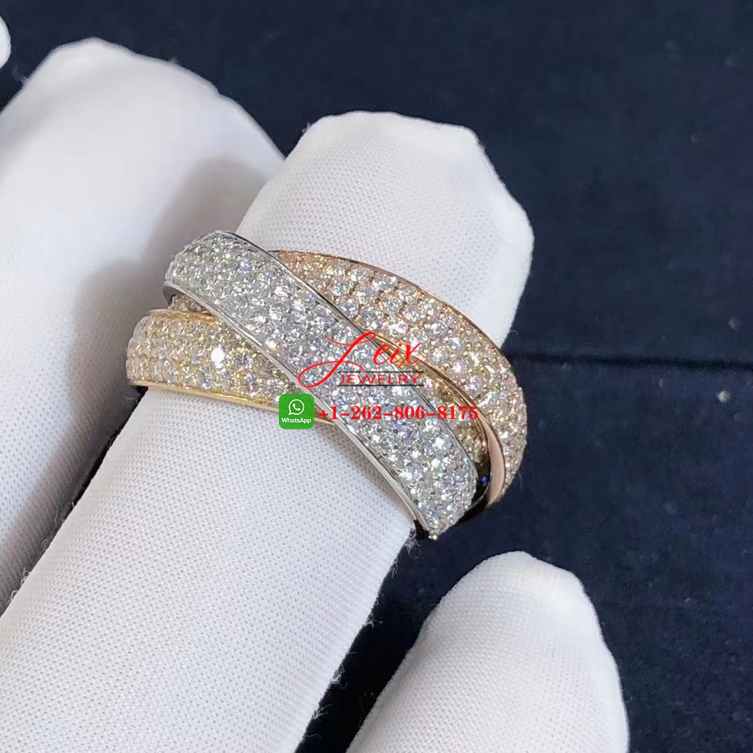 Cartier 18k Gold Full Pave Diamond Trinity 3 Band Large Model Ring Cartier 18k Gold Full Pave Diamond Trinity 3 Band Large Model Ring
