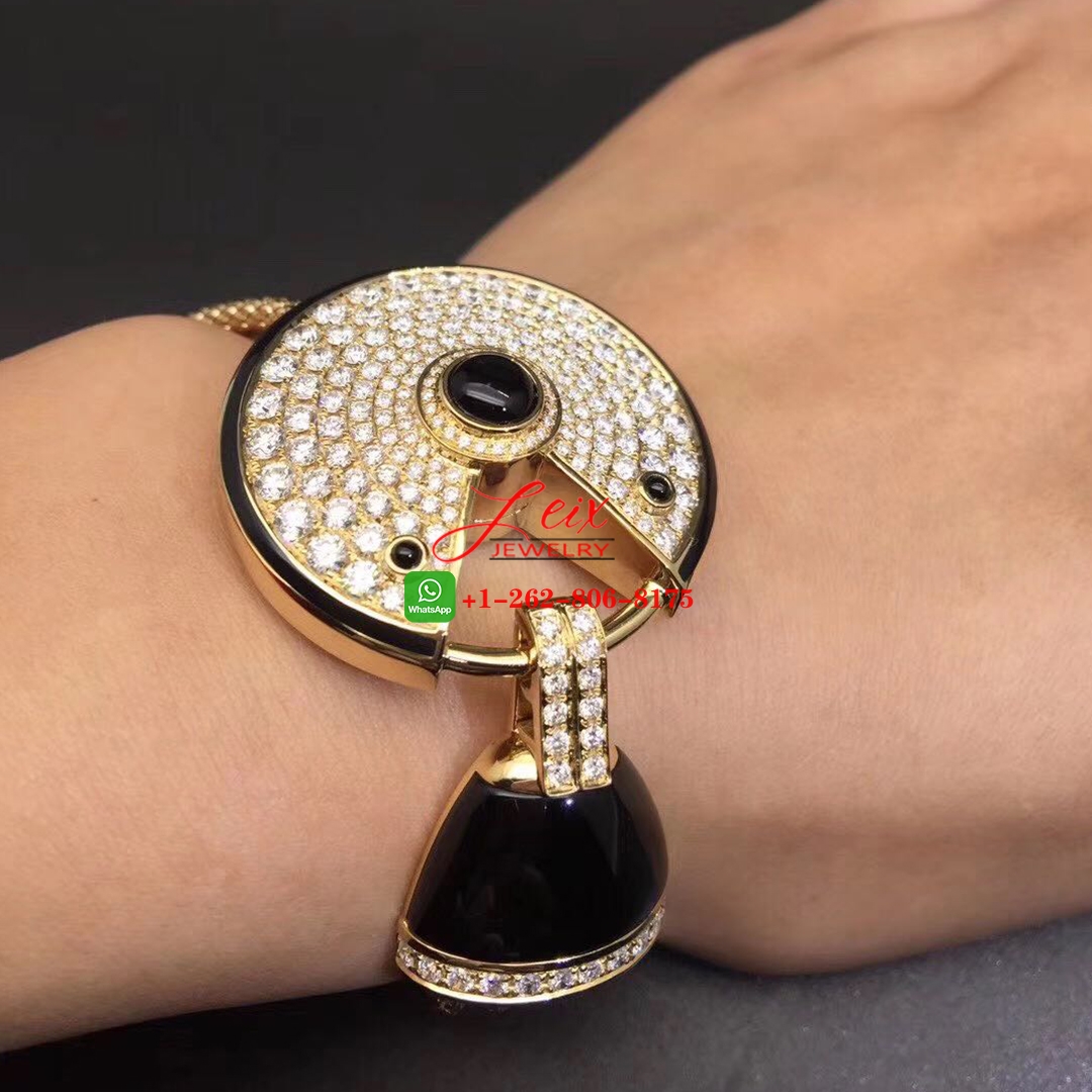 Cartier 18k Yellow Gold Amulette de Cartier 4.85CT Diamond Onyx Large Model Bracelet (4) Cartier 18k Yellow Gold Amulette de Cartier 4.85CT Diamond Onyx Large Model Bracelet