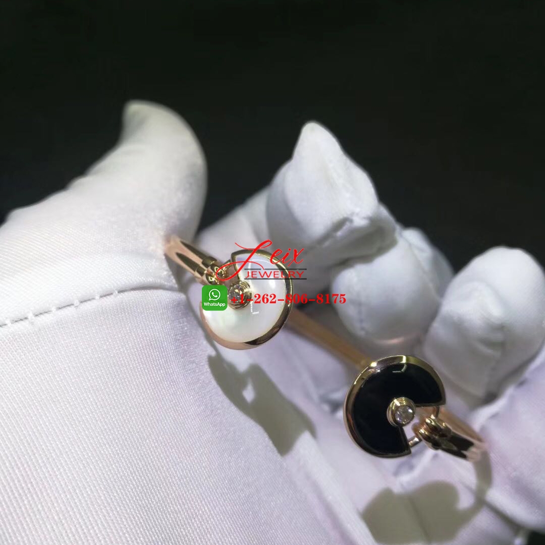 Cartier Amulette De Cartier Mother of Pearl Onyx & Diamond 18K Rose Gold Cuff Bracelet (2) Cartier Amulette De Cartier Mother of Pearl Onyx & Diamond 18K Rose Gold Cuff Bracelet