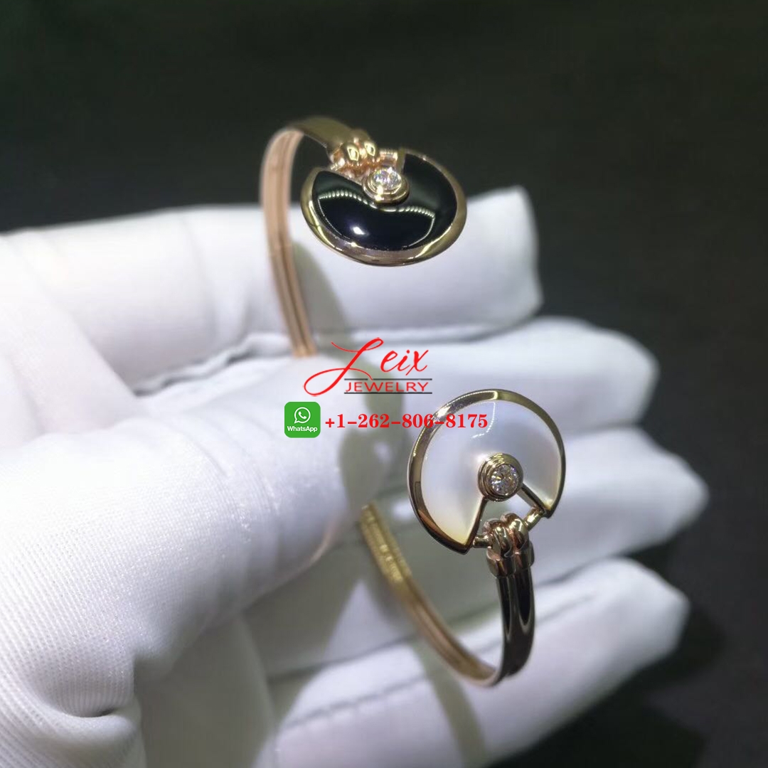 Cartier Amulette De Cartier Mother of Pearl Onyx & Diamond 18K Rose Gold Cuff Bracelet Cartier Amulette De Cartier Mother of Pearl Onyx & Diamond 18K Rose Gold Cuff Bracelet