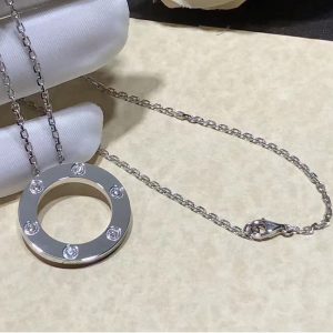 Cartier Love 6 Diamonds 18k White Gold Pendant Necklace