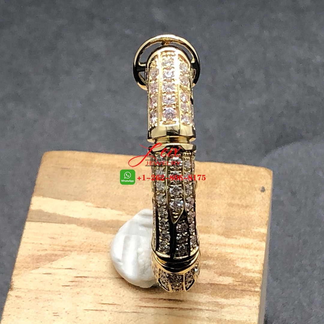 Custom Cartier 18k Yellow Gold Pave Diamond Bamboo Hoop Earrings Clips (1) Custom Cartier 18k Yellow Gold Pave Diamond Bamboo Hoop Earrings Clips