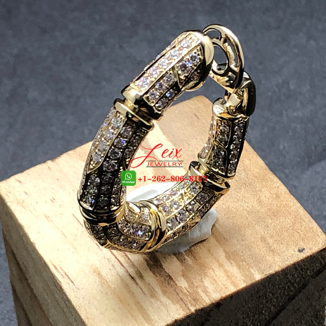 Custom Cartier 18k Yellow Gold Pave Diamond Bamboo Hoop Earrings Clips (2) Custom Cartier 18k Yellow Gold Pave Diamond Bamboo Hoop Earrings Clips
