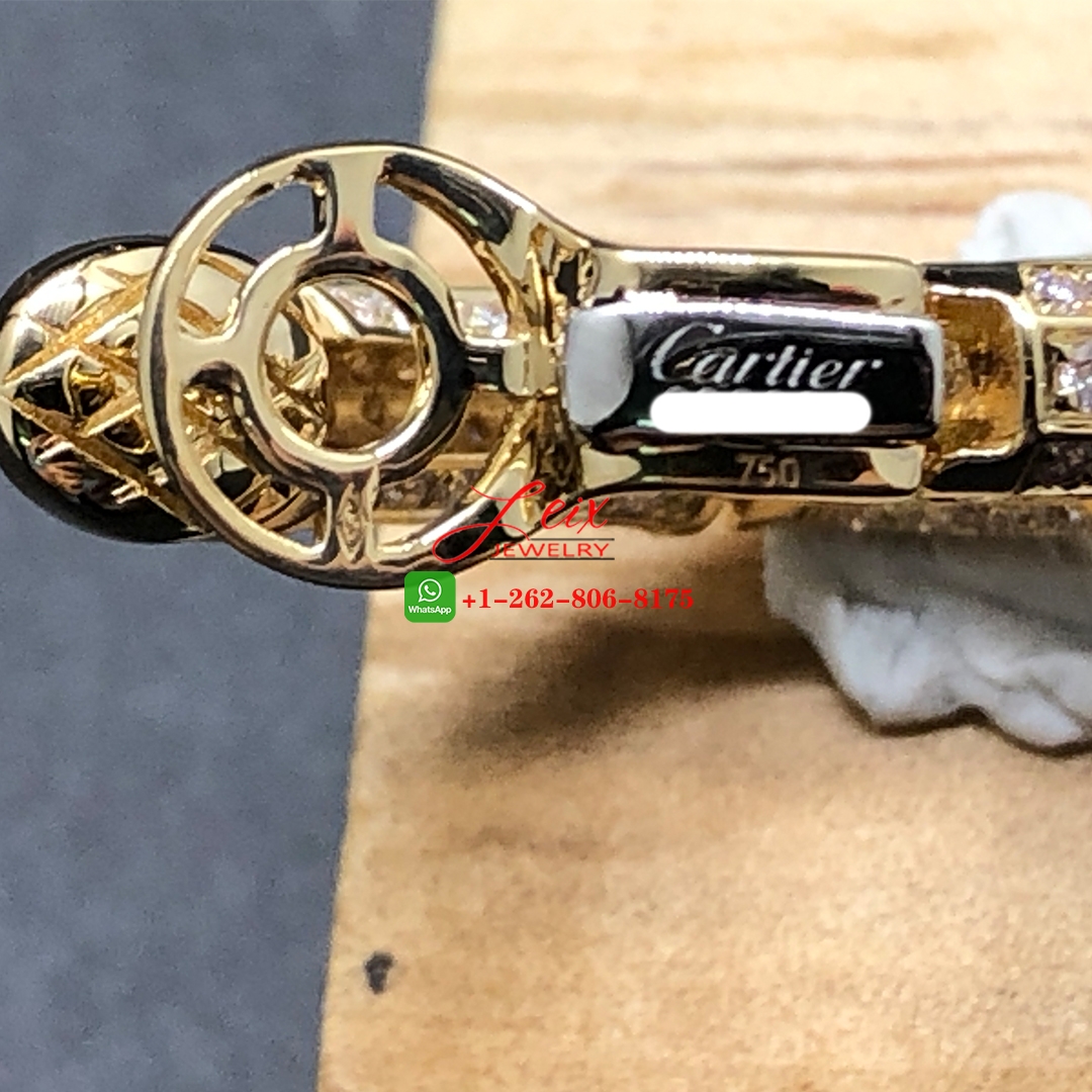 Custom Cartier 18k Yellow Gold Pave Diamond Bamboo Hoop Earrings Clips (3) Custom Cartier 18k Yellow Gold Pave Diamond Bamboo Hoop Earrings Clips