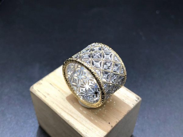 Custom Made Buccellati 18K Gold Diamond Open Work Ring