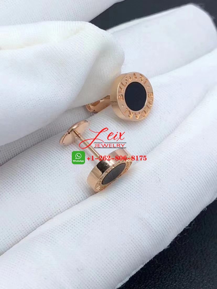 Custom Made Bvlgari 18K Rose Gold Black Onyx Stud Earrings (5) Custom Made Bvlgari 18K Rose Gold Black Onyx Stud Earrings
