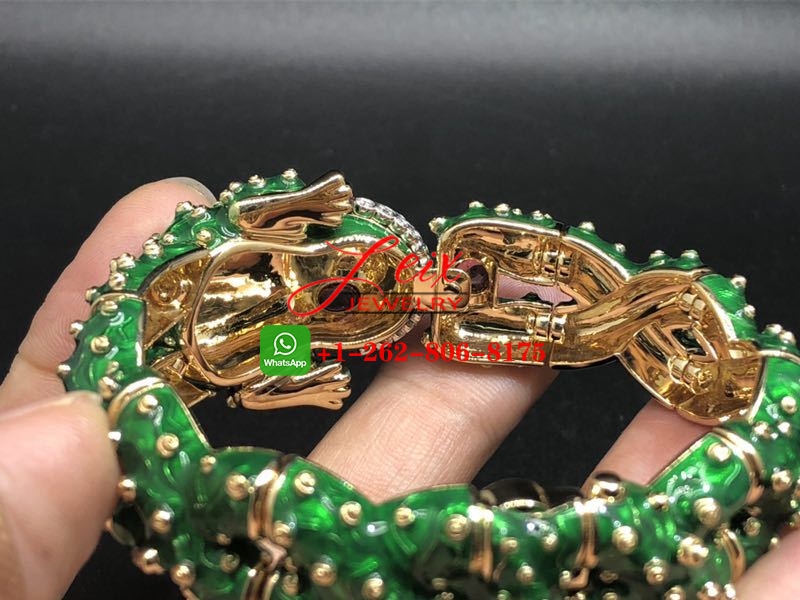 David Webb Frog Green Enamel & Ruby 18k Gold & Platinum Diamond Bangle Bracelet (6) David Webb Frog Green Enamel & Ruby 18k Gold & Platinum Diamond Bangle Bracelet