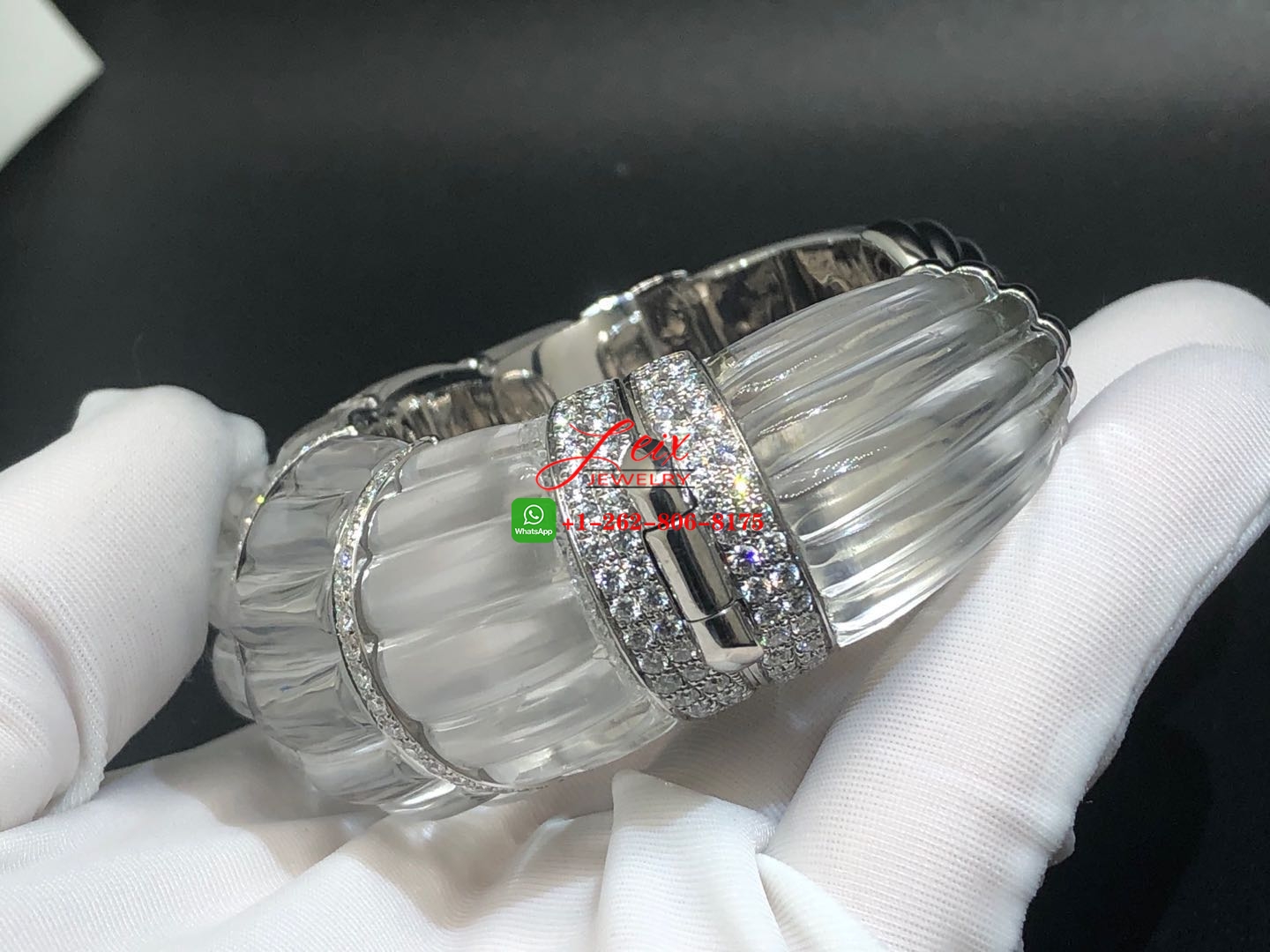 David Webb Platinum Rock Crystal Diamond Wide Bracelet (1) David Webb Platinum Rock Crystal Diamond Wide Bracelet