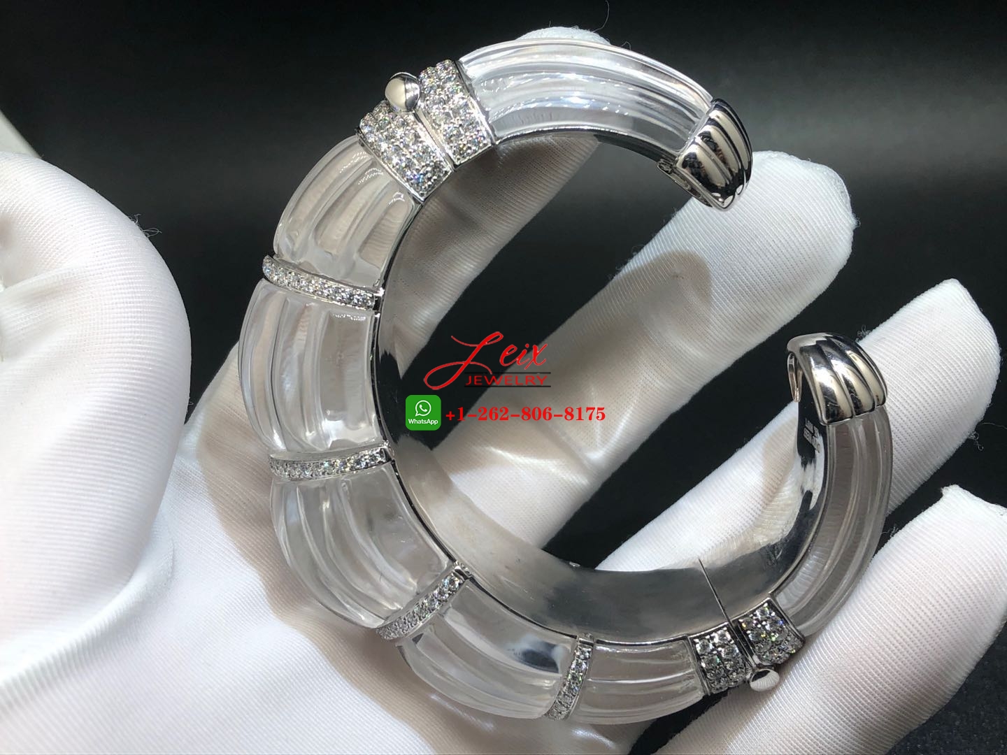 David Webb Platinum Rock Crystal Diamond Wide Bracelet (4) David Webb Platinum Rock Crystal Diamond Wide Bracelet