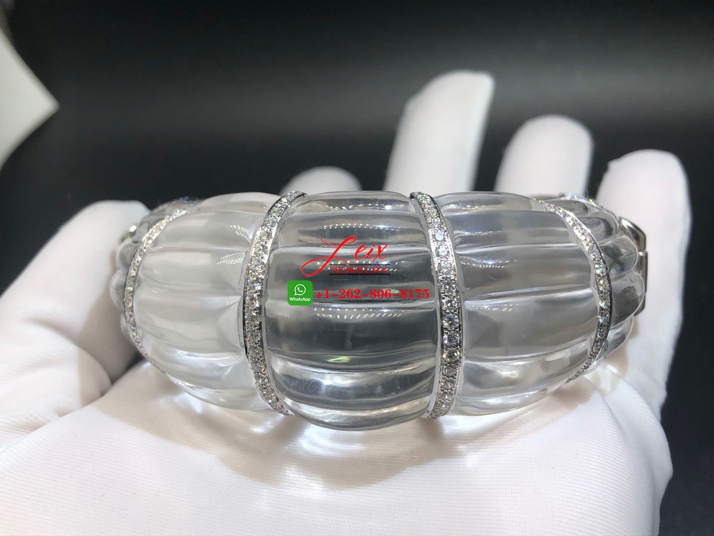 David Webb Platinum Rock Crystal Diamond Wide Bracelet (7) David Webb Platinum Rock Crystal Diamond Wide Bracelet
