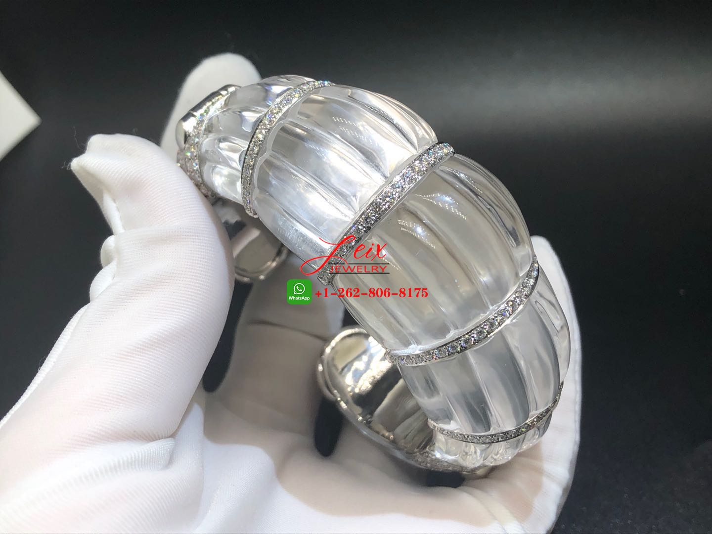 David Webb Platinum Rock Crystal Diamond Wide Bracelet David Webb Platinum Rock Crystal Diamond Wide Bracelet