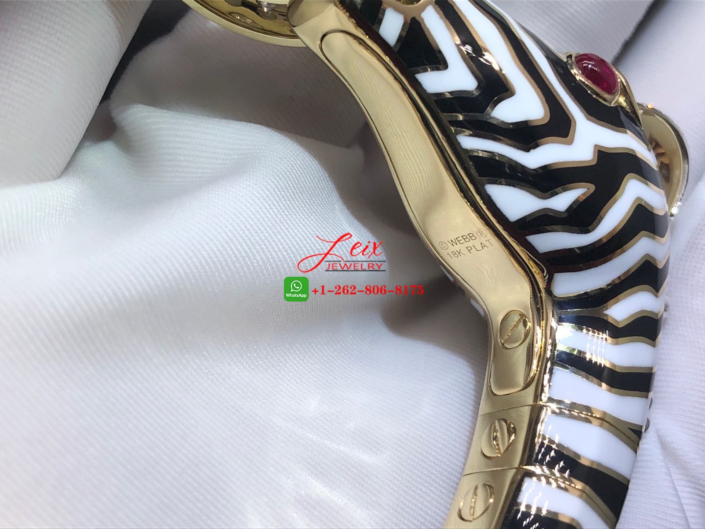 David Webb Zebra Black & White Enamel Diamond & Ruby Animal Bangle Bracelet (5) David Webb Zebra Black & White Enamel Diamond & Ruby Animal Bangle Bracelet