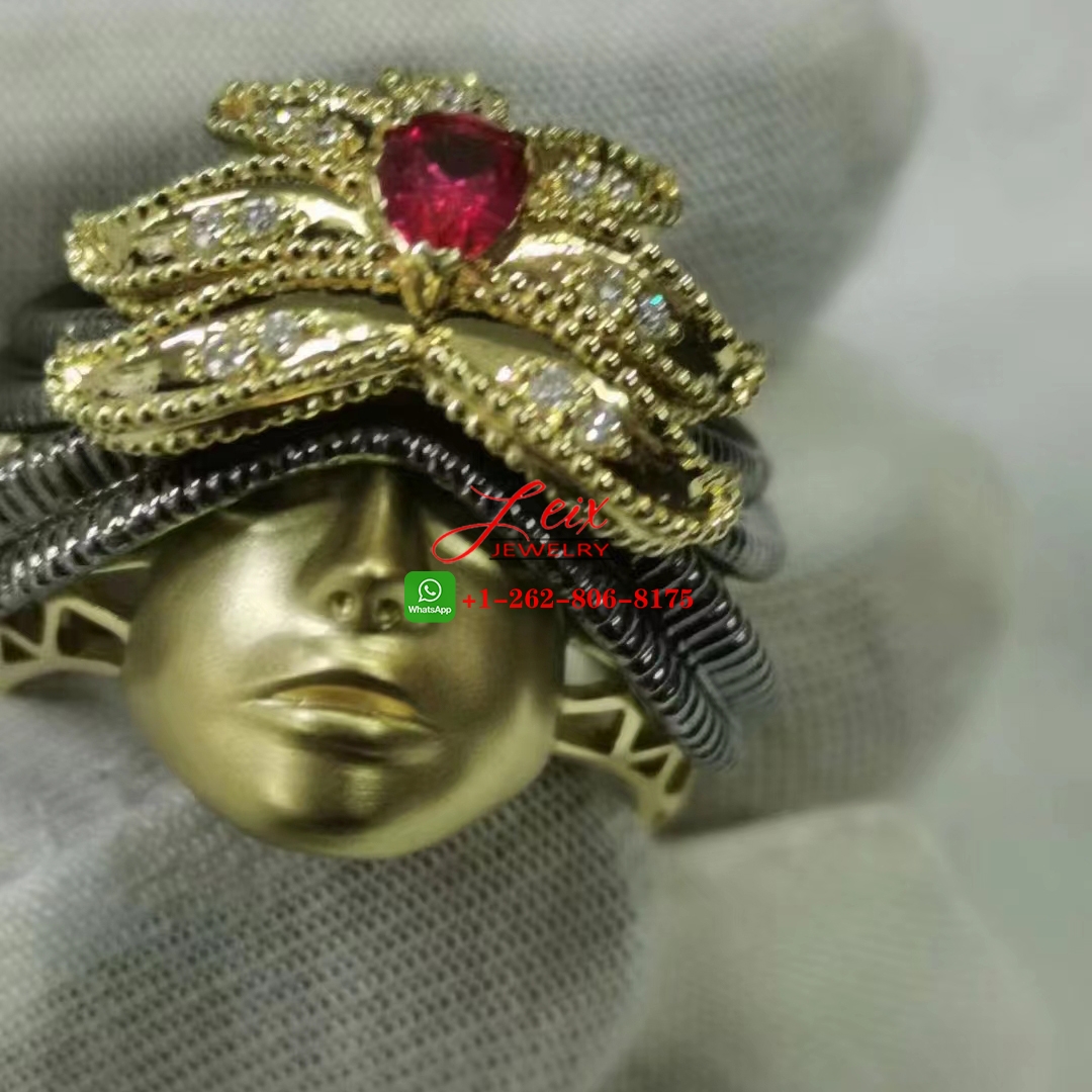 Designer Buccellati 18K Yellow & Black Gold Diamond and Ruby Ring (1) Designer Buccellati 18K Yellow & Black Gold Diamond and Ruby Ring