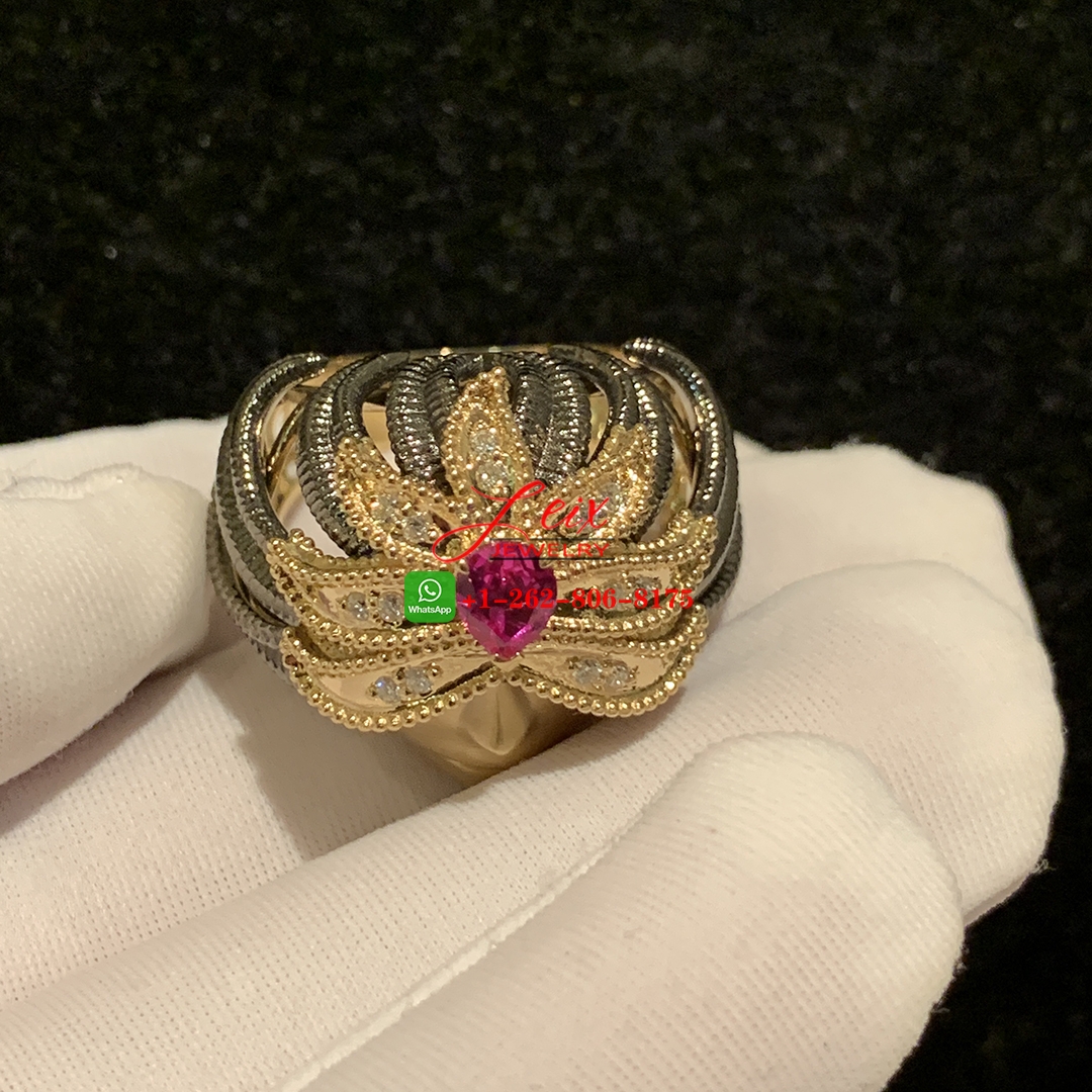 Designer Buccellati 18K Yellow & Black Gold Diamond and Ruby Ring (2) Designer Buccellati 18K Yellow & Black Gold Diamond and Ruby Ring