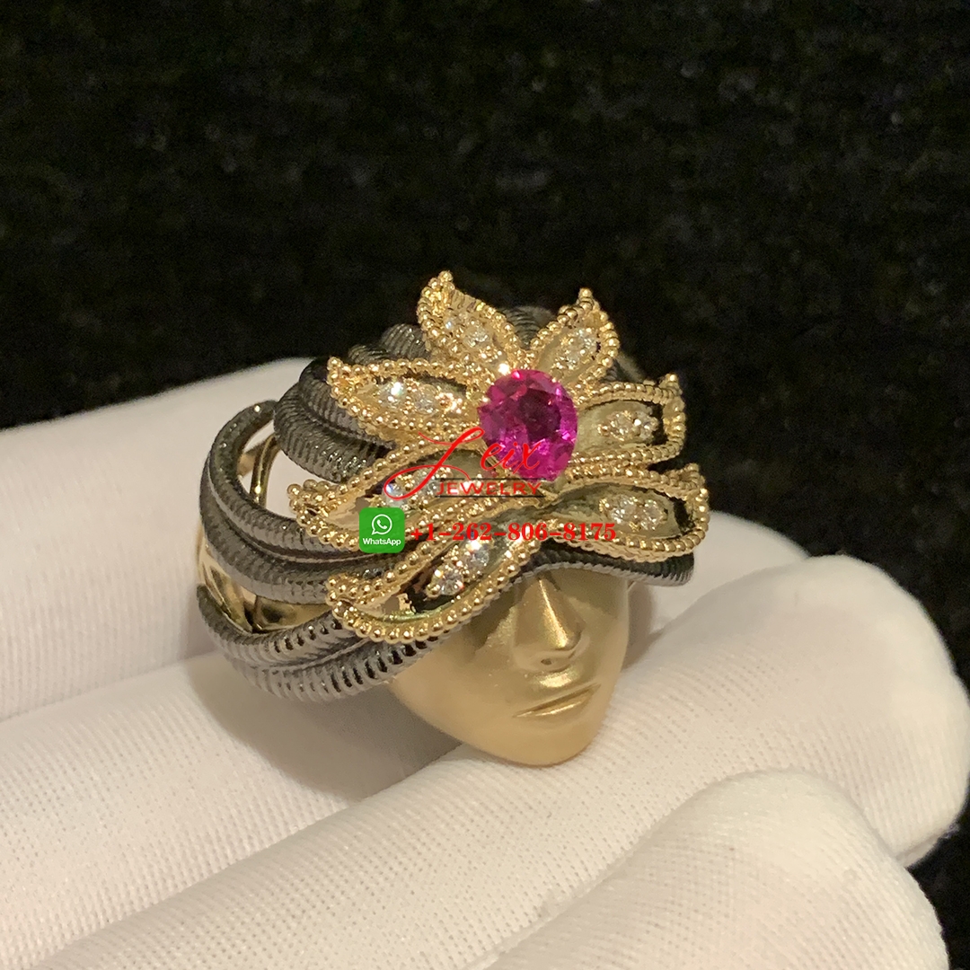 Designer Buccellati 18K Yellow & Black Gold Diamond and Ruby Ring (3) Designer Buccellati 18K Yellow & Black Gold Diamond and Ruby Ring