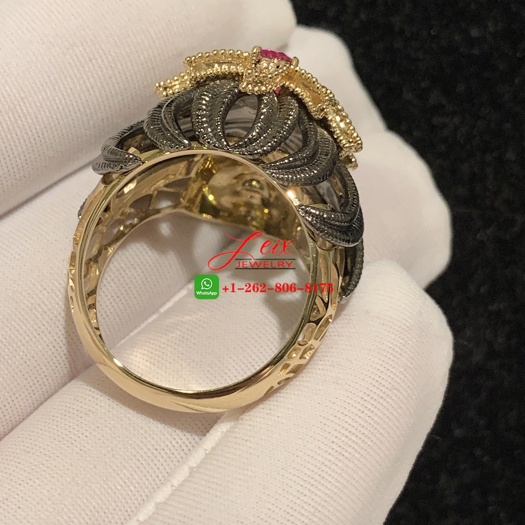 Designer Buccellati 18K Yellow & Black Gold Diamond and Ruby Ring (4) Designer Buccellati 18K Yellow & Black Gold Diamond and Ruby Ring