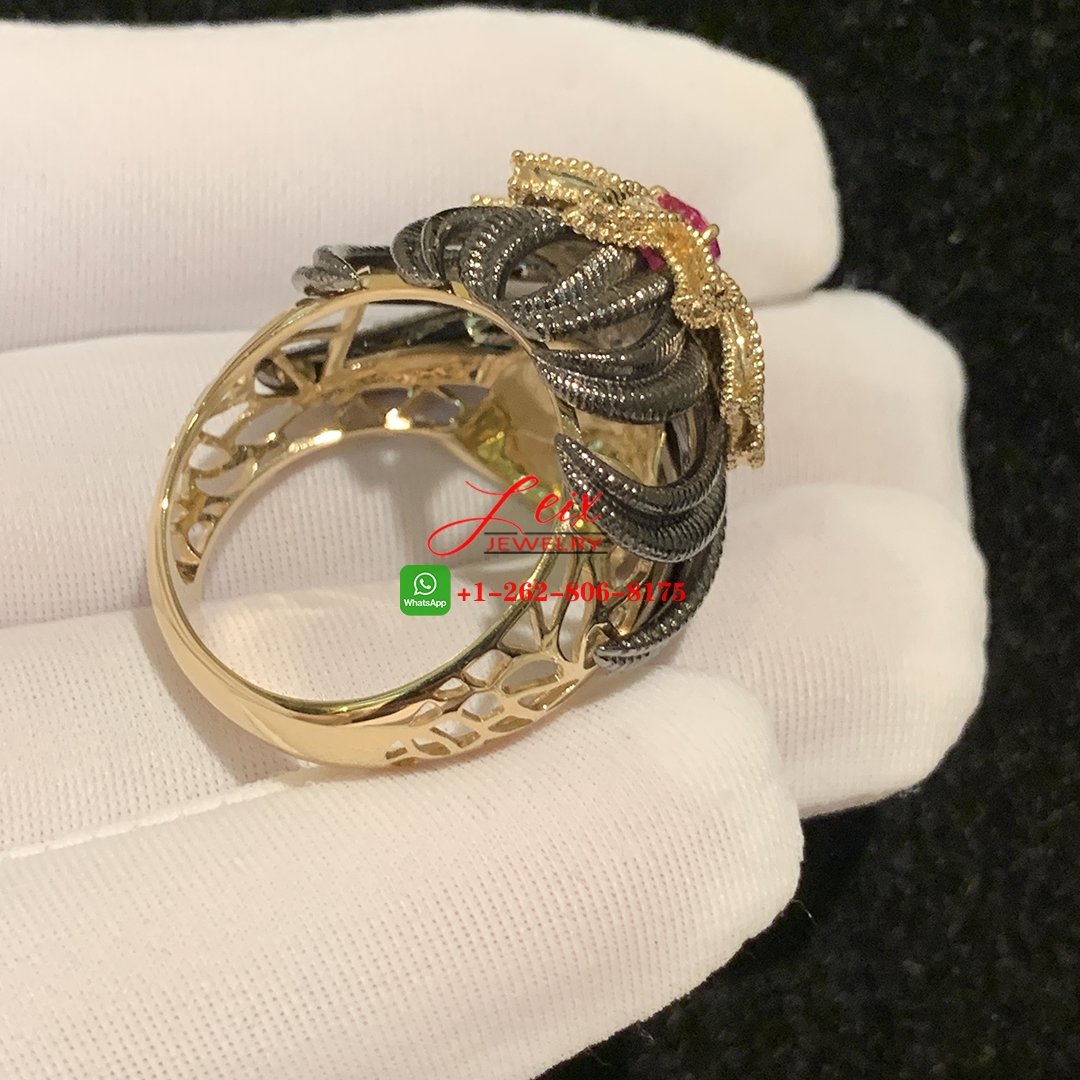 Designer Buccellati 18K Yellow & Black Gold Diamond and Ruby Ring (5) Designer Buccellati 18K Yellow & Black Gold Diamond and Ruby Ring