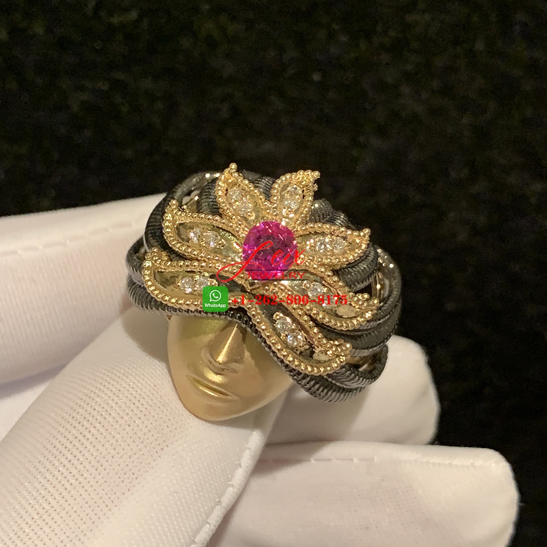 Designer Buccellati 18K Yellow & Black Gold Diamond and Ruby Ring Designer Buccellati 18K Yellow & Black Gold Diamond and Ruby Ring