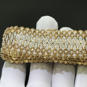 Desinger Buccellati Mesh Soft Bracelet in 18k Yellow Gold & White Gold with Diamonds