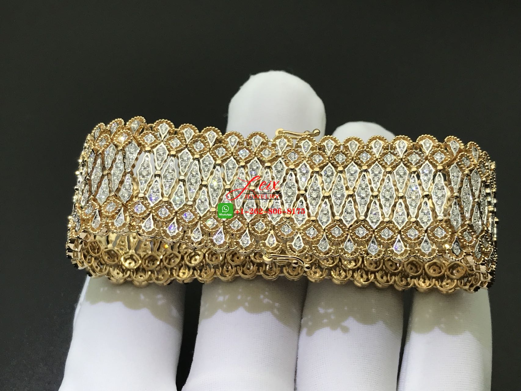 Desinger Buccellati Mesh Soft Bracelet in 18k Yellow Gold & White Gold with Diamonds Desinger Buccellati Mesh Soft Bracelet in 18k Yellow Gold & White Gold with Diamonds