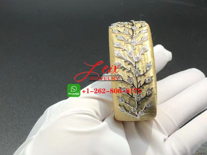 Inspired Buccellati 18K Yellow & White Gold Wide Cuff Bracelet (2) Inspired Buccellati 18K Yellow & White Gold Wide Cuff Bracelet