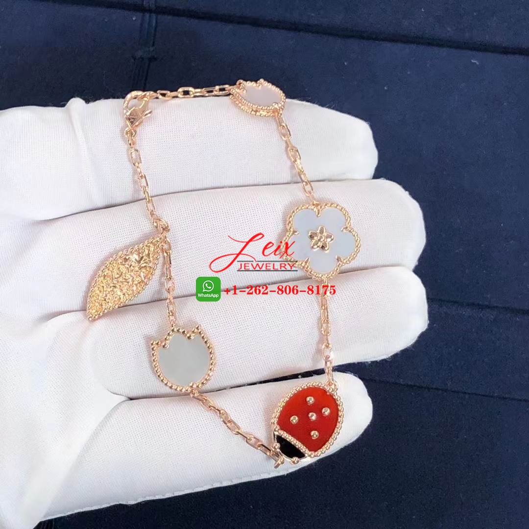 VCA Lucky Spring 5 Motifs 18k Rose Gold Mother-of-pearl, Carnelian, Onyx Bracelet (1) VCA Lucky Spring 5 Motifs 18k Rose Gold Mother-of-pearl, Carnelian, Onyx Bracelet