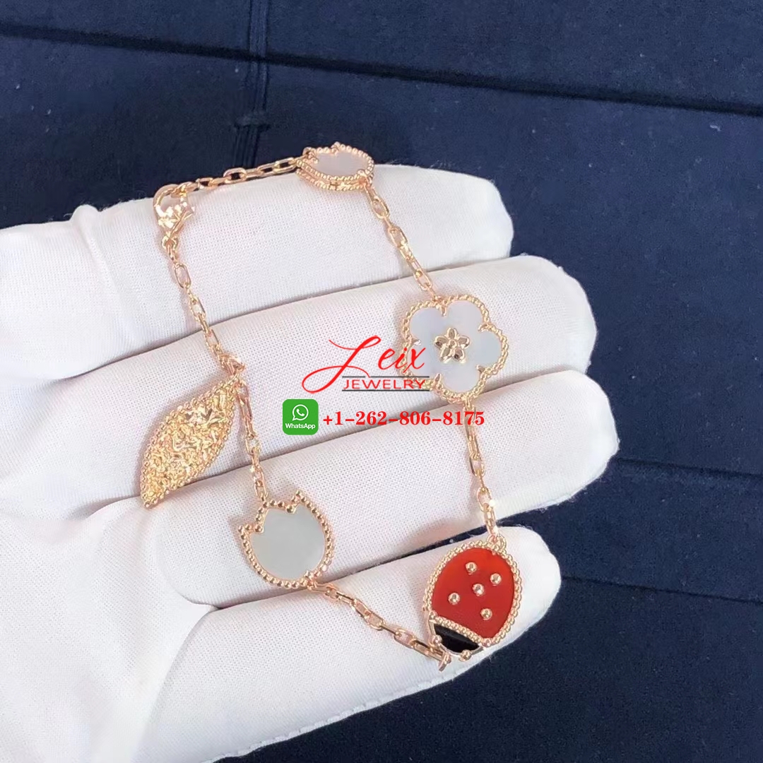 VCA Lucky Spring 5 Motifs 18k Rose Gold Mother-of-pearl, Carnelian, Onyx Bracelet (2) VCA Lucky Spring 5 Motifs 18k Rose Gold Mother-of-pearl, Carnelian, Onyx Bracelet