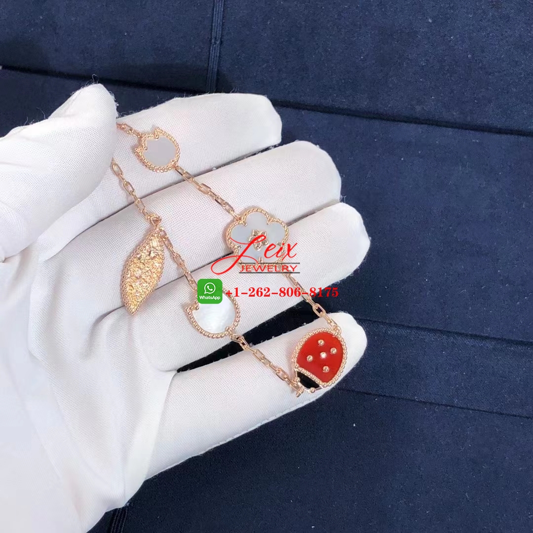 VCA Lucky Spring 5 Motifs 18k Rose Gold Mother-of-pearl, Carnelian, Onyx Bracelet (3) VCA Lucky Spring 5 Motifs 18k Rose Gold Mother-of-pearl, Carnelian, Onyx Bracelet