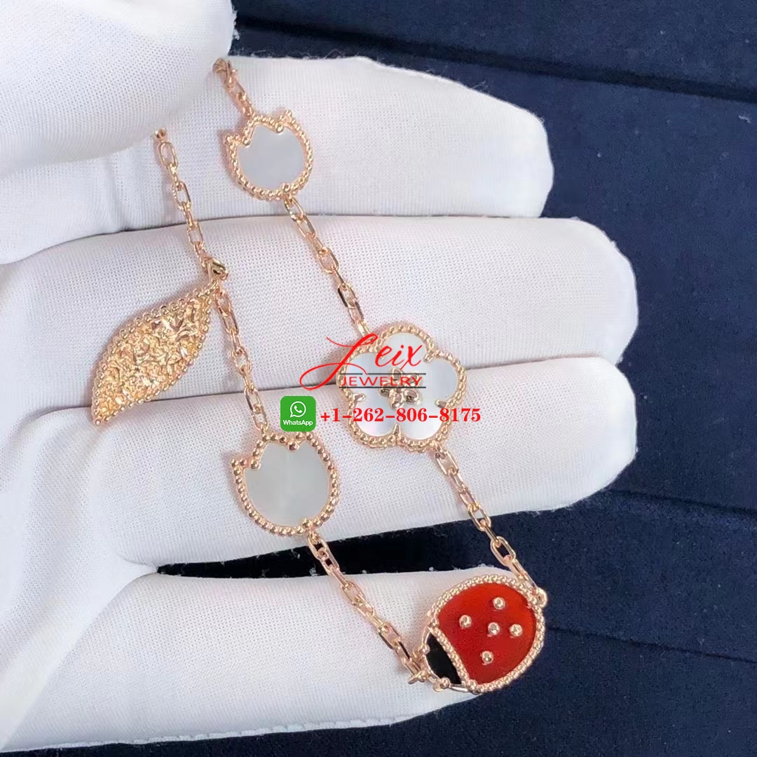 VCA Lucky Spring 5 Motifs 18k Rose Gold Mother-of-pearl, Carnelian, Onyx Bracelet (4) VCA Lucky Spring 5 Motifs 18k Rose Gold Mother-of-pearl, Carnelian, Onyx Bracelet