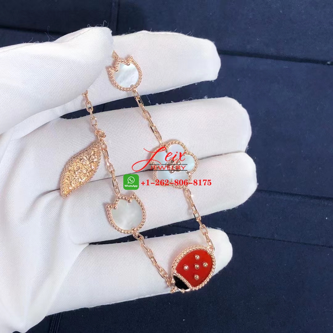 VCA Lucky Spring 5 Motifs 18k Rose Gold Mother-of-pearl, Carnelian, Onyx Bracelet (5) VCA Lucky Spring 5 Motifs 18k Rose Gold Mother-of-pearl, Carnelian, Onyx Bracelet