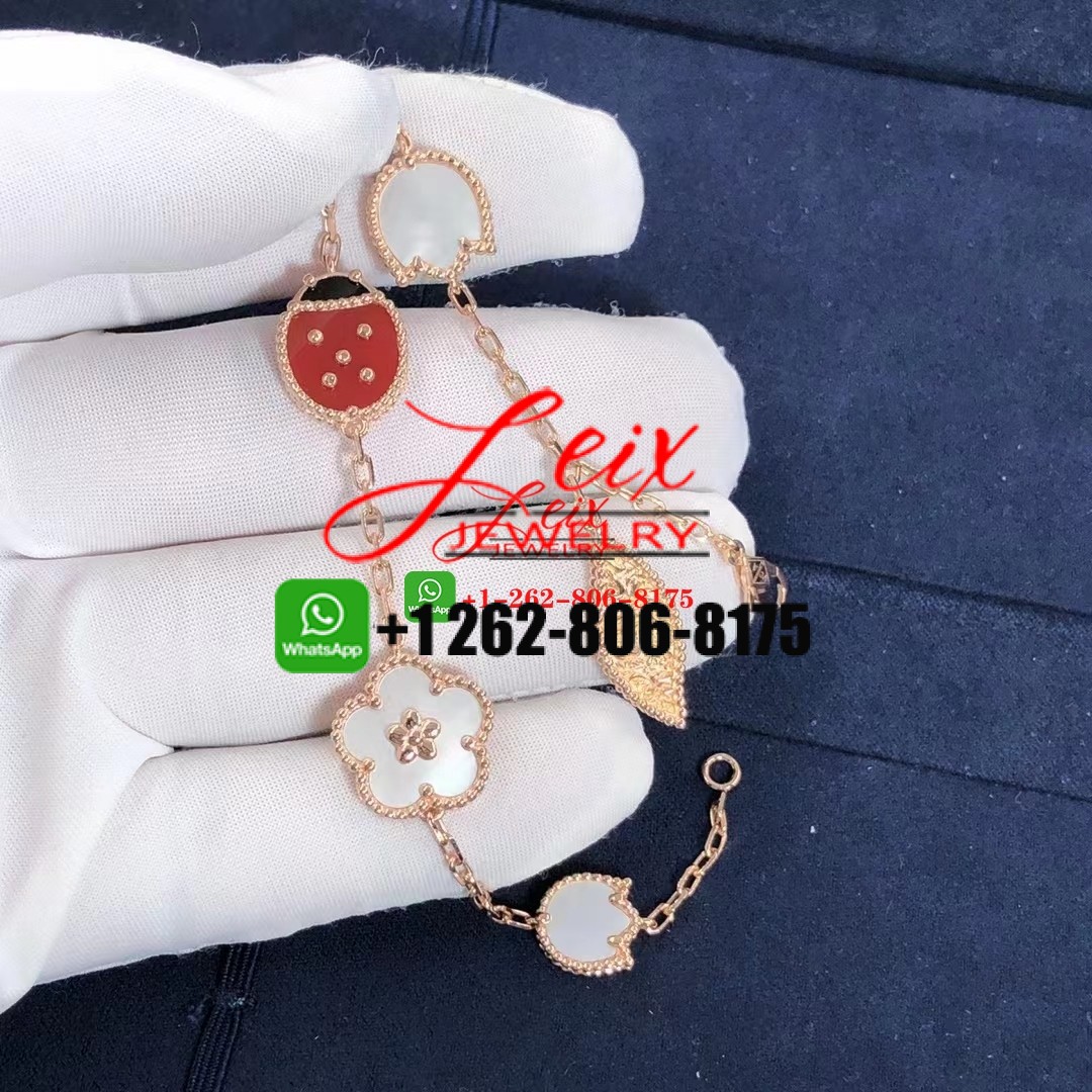 VCA Lucky Spring 5 Motifs 18k Rose Gold Mother-of-pearl, Carnelian, Onyx Bracelet VCA Lucky Spring 5 Motifs 18k Rose Gold Mother-of-pearl, Carnelian, Onyx Bracelet