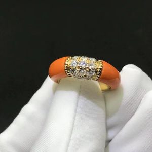 Van Cleef 18K Yellow Gold Orange Coral & Diamond Philippine Ring