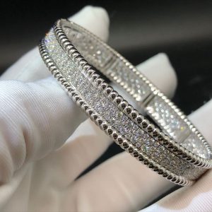 Van Cleef & Arpels Perlée 3.37ct Diamond 3 Row 18K White Gold Bracelet