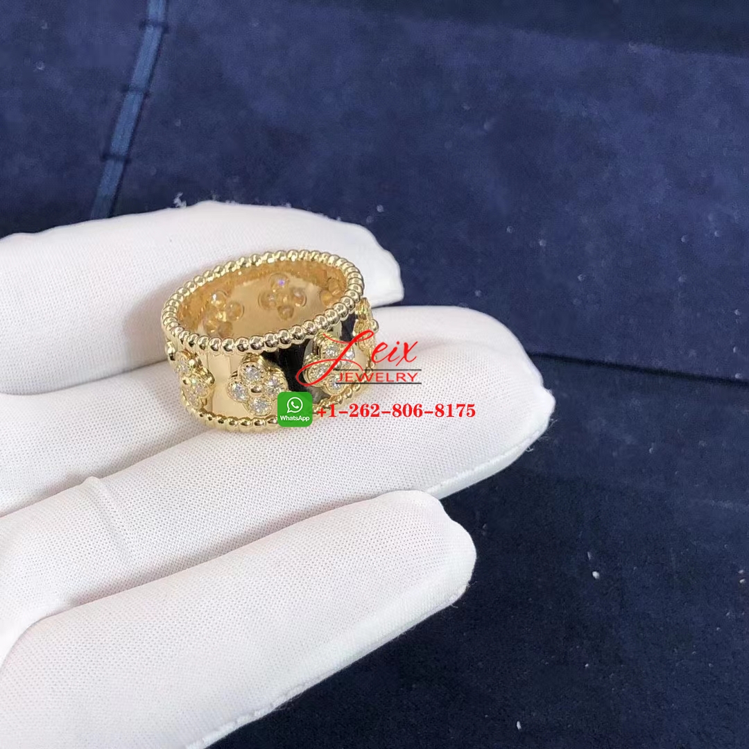 Van Cleef & Arpels Perlée Clover Diamond & 18k Yellow Gold Ring (1) Van Cleef & Arpels Perlée Clover Diamond & 18k Yellow Gold Ring