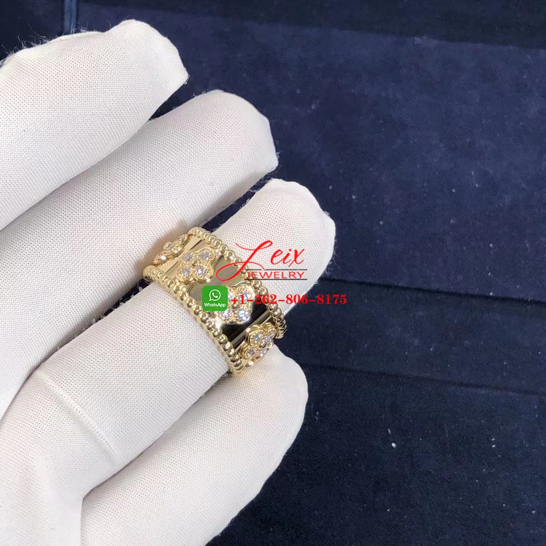 Van Cleef & Arpels Perlée Clover Diamond & 18k Yellow Gold Ring (2) Van Cleef & Arpels Perlée Clover Diamond & 18k Yellow Gold Ring