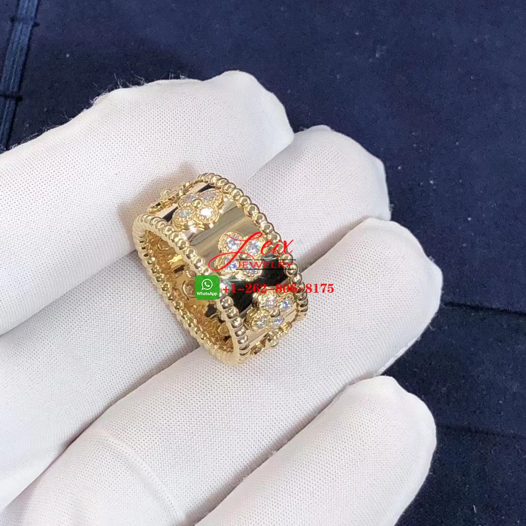 Van Cleef & Arpels Perlée Clover Diamond & 18k Yellow Gold Ring (3) Van Cleef & Arpels Perlée Clover Diamond & 18k Yellow Gold Ring