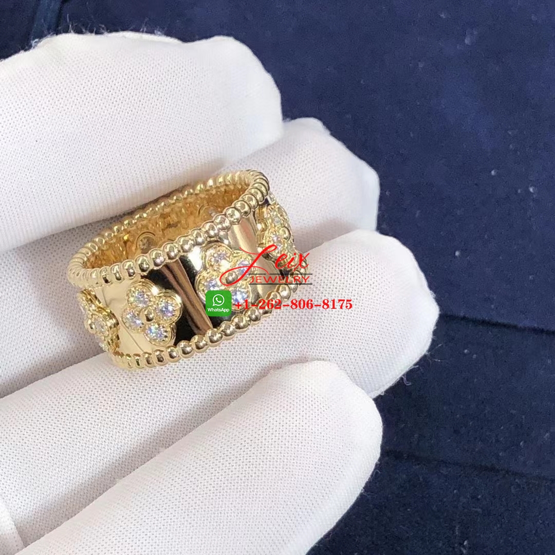 Van Cleef & Arpels Perlée Clover Diamond & 18k Yellow Gold Ring (4) Van Cleef & Arpels Perlée Clover Diamond & 18k Yellow Gold Ring