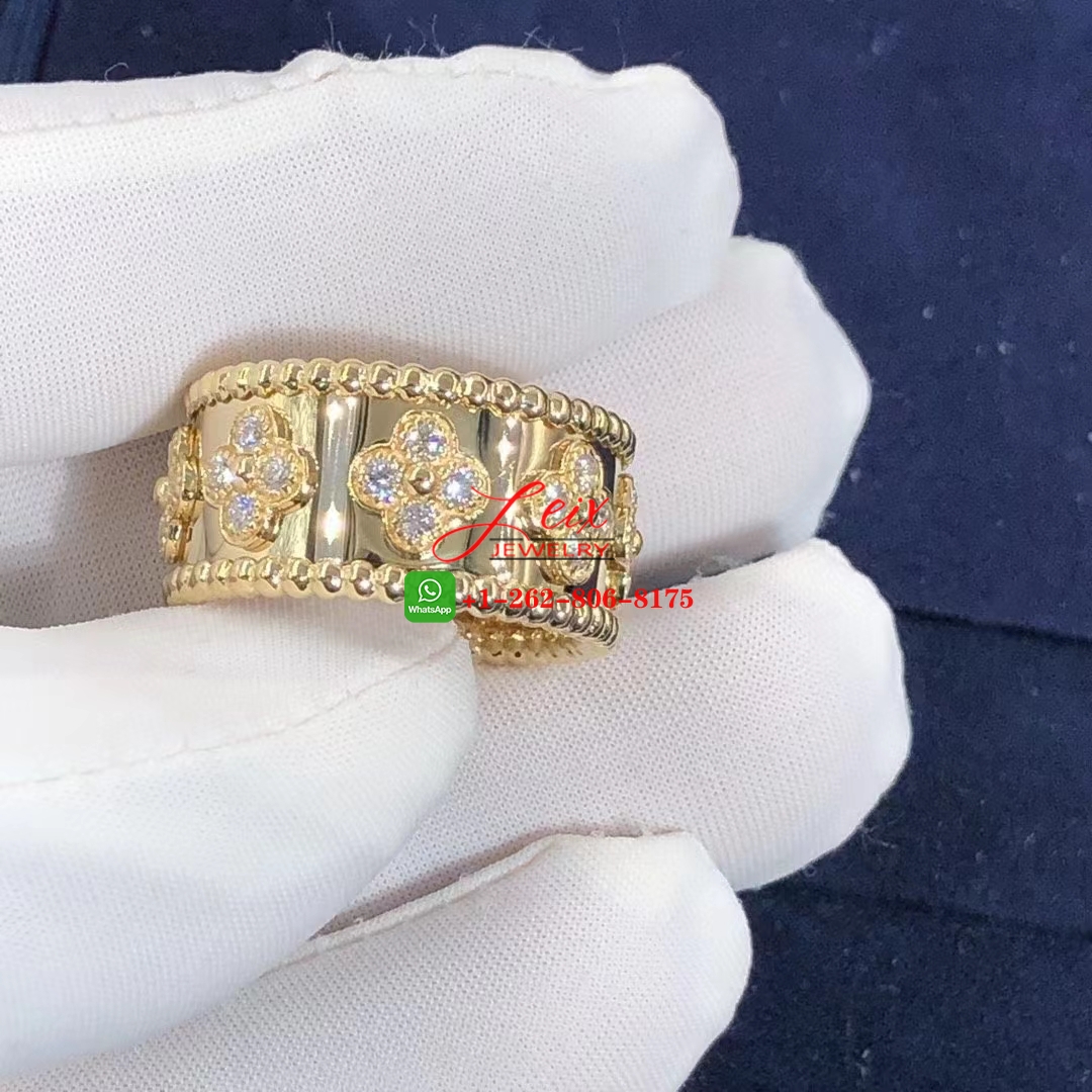 Van Cleef & Arpels Perlée Clover Diamond & 18k Yellow Gold Ring (5) Van Cleef & Arpels Perlée Clover Diamond & 18k Yellow Gold Ring
